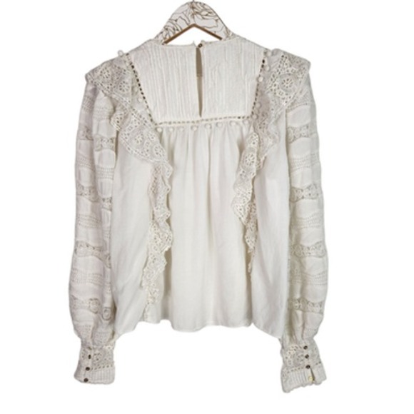 ULLA JOHNSON Blouse Womens 4 White Lily Lace Ruffle Boho Long Sleeve Cotton Top - Picture 3 of 16